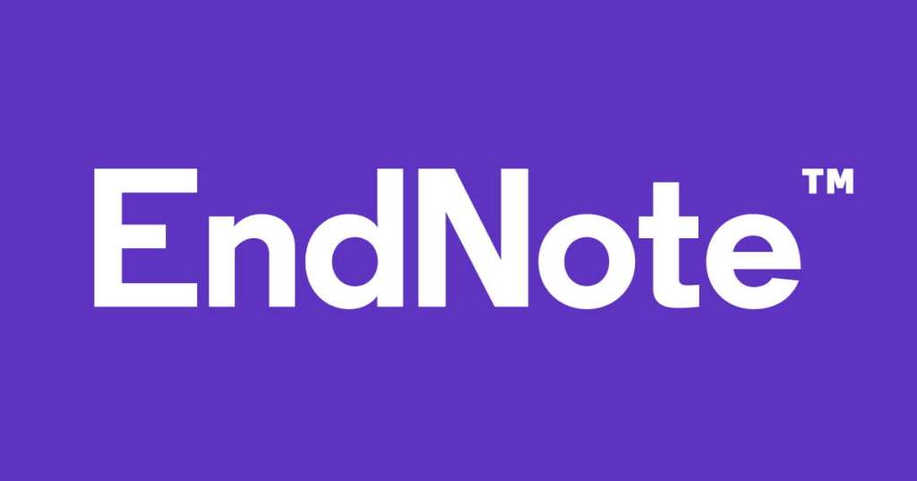 This is the EndNote logo, which just has the text in bold white writing on a vibrant purple background. 